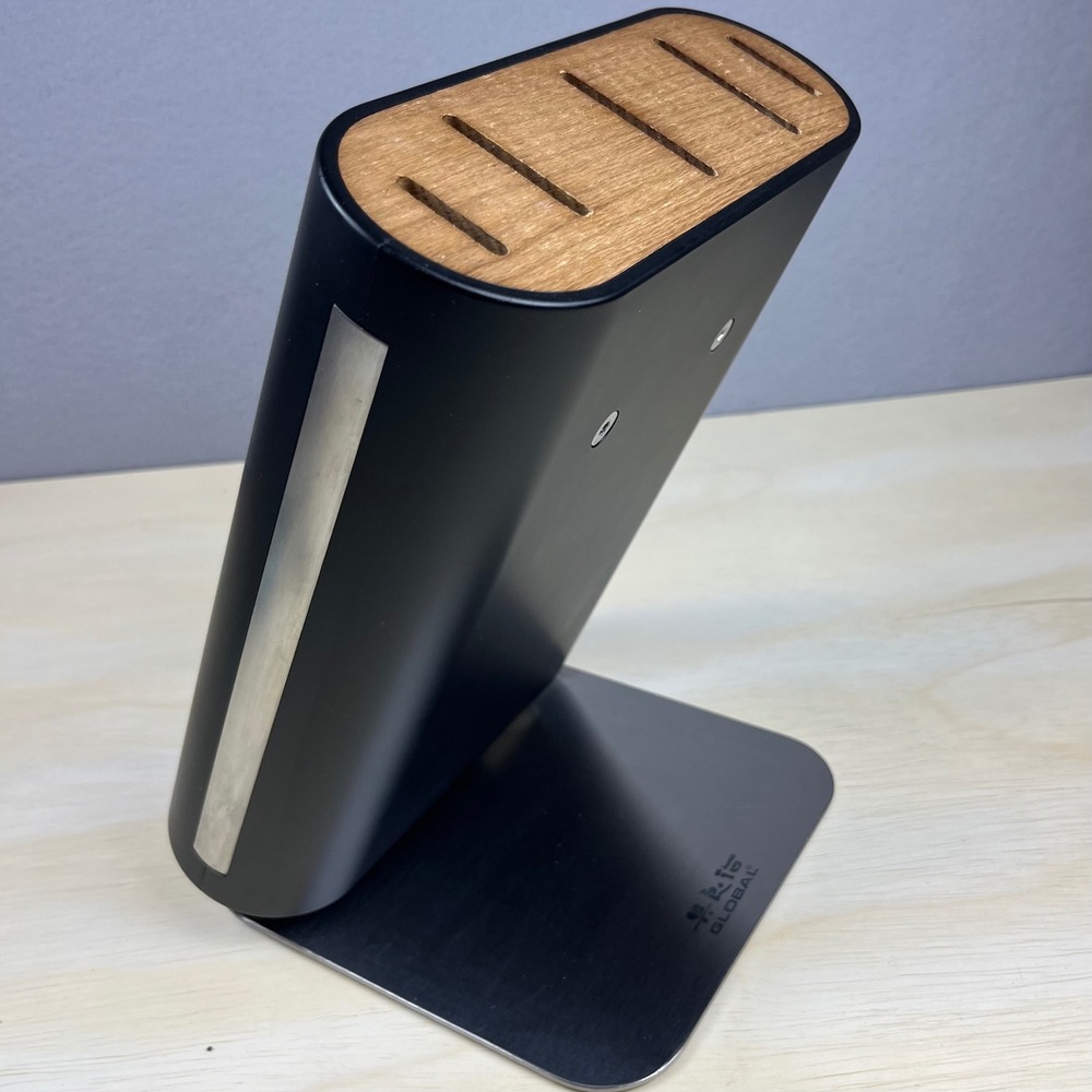Global GU-6001/B Ship Shape Knife Block Black Stainless Steel Wood 5 Slot